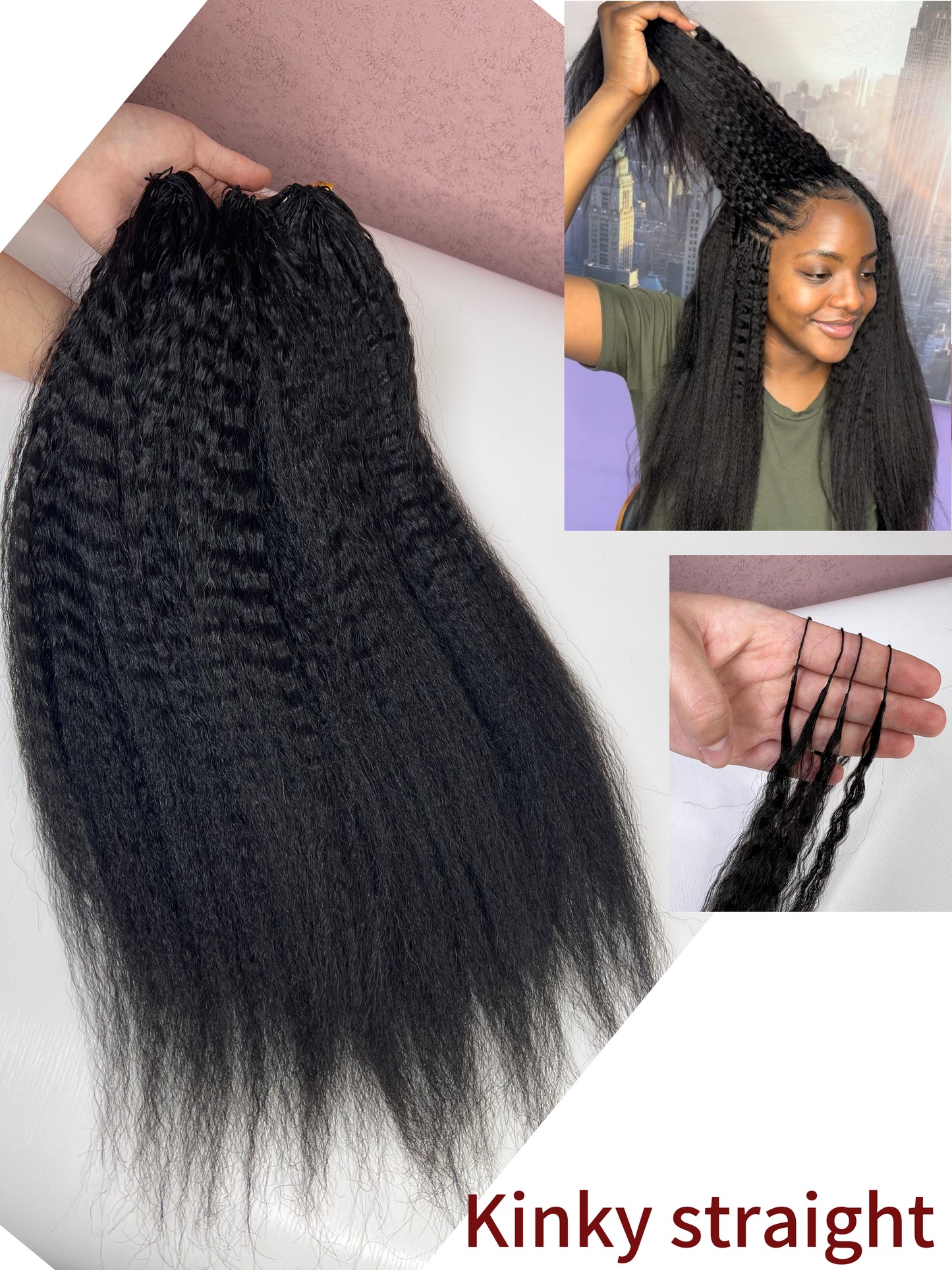 Premium kinky straight,BBP Collection 100% Human Hair Crochet (15A Grade) Crafted from high-quality double drawn human hair,this crochet hair is soft, easy use,durable, reusable.